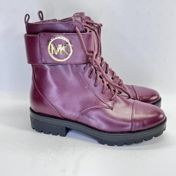 MICHAEL KORS Tatum Lace Up Combat Boots Size 6.5 in Merlot - Picture 1 of 16